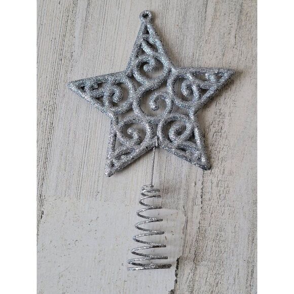 Mini glitter silver swirl star tree topper Xmas decor - Picture 1 of 5